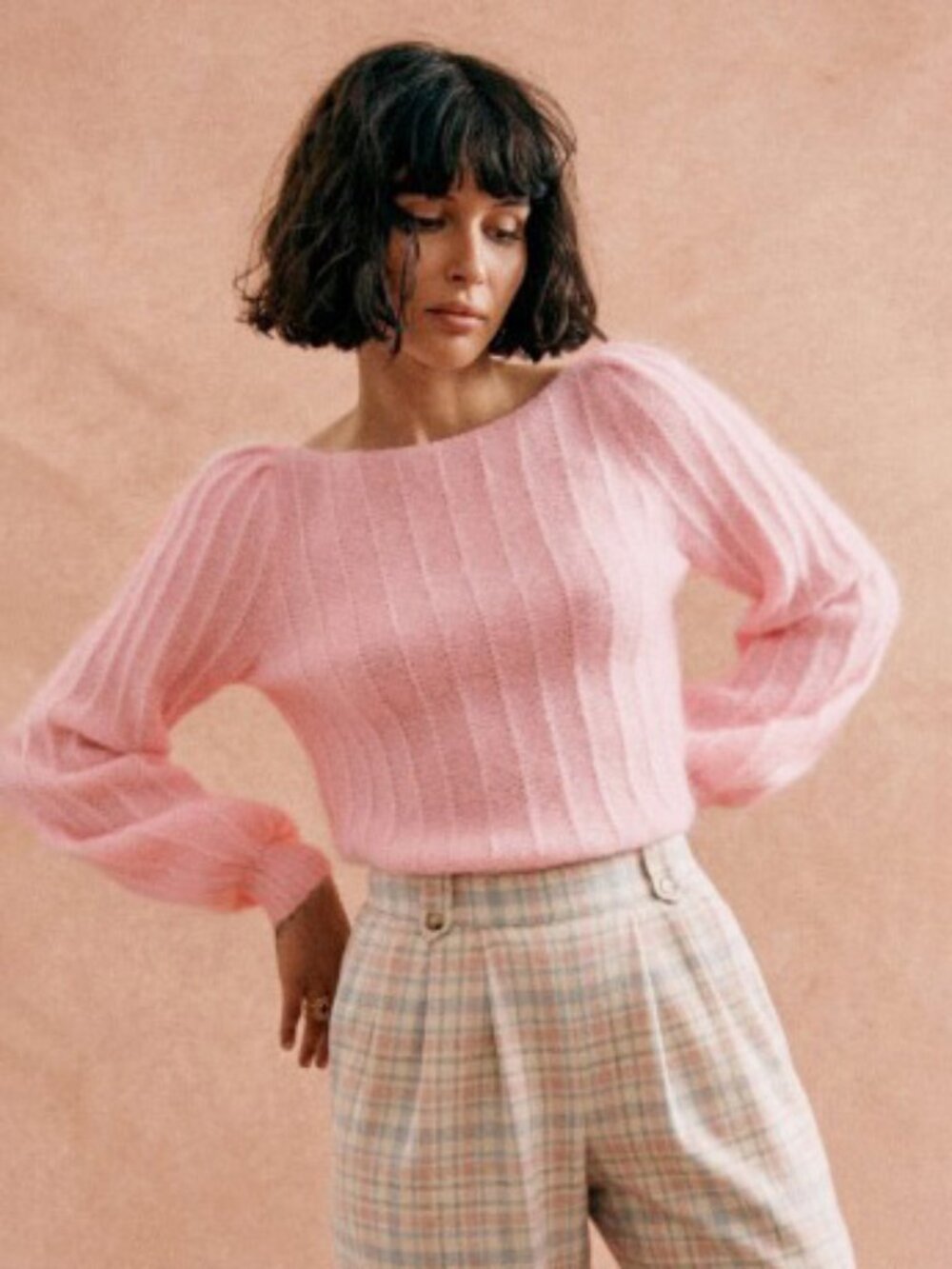 EUC Sezane Aretha Mohair Wool Puff Sleeve Sweater Rose Pink Medium - Picture 2 of 9